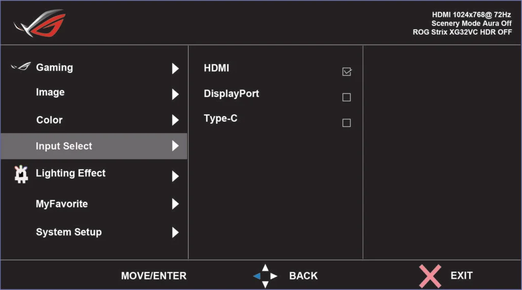 monitor input source menu on screen