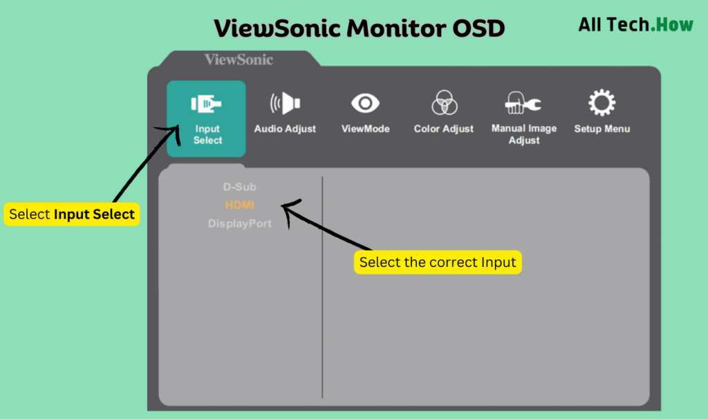 monitor input source selection OSD menu