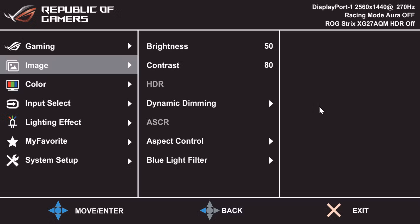 monitor on-screen display menu HDR