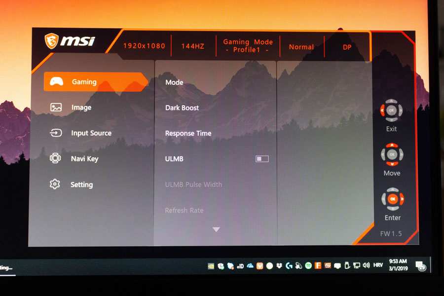 monitor on-screen display OSD menu gaming settings