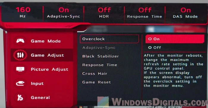 monitor on-screen display refresh rate overclock