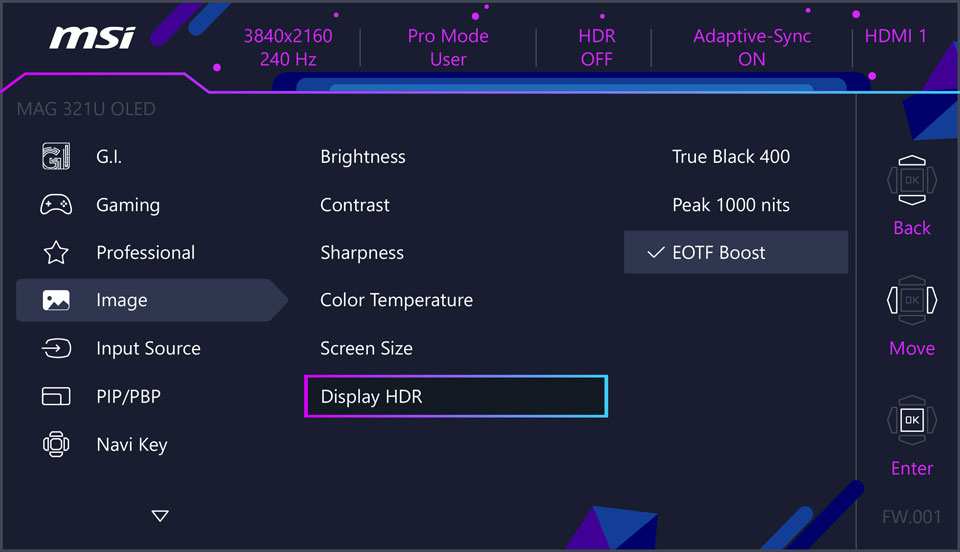 monitor OSD HDR mode menu