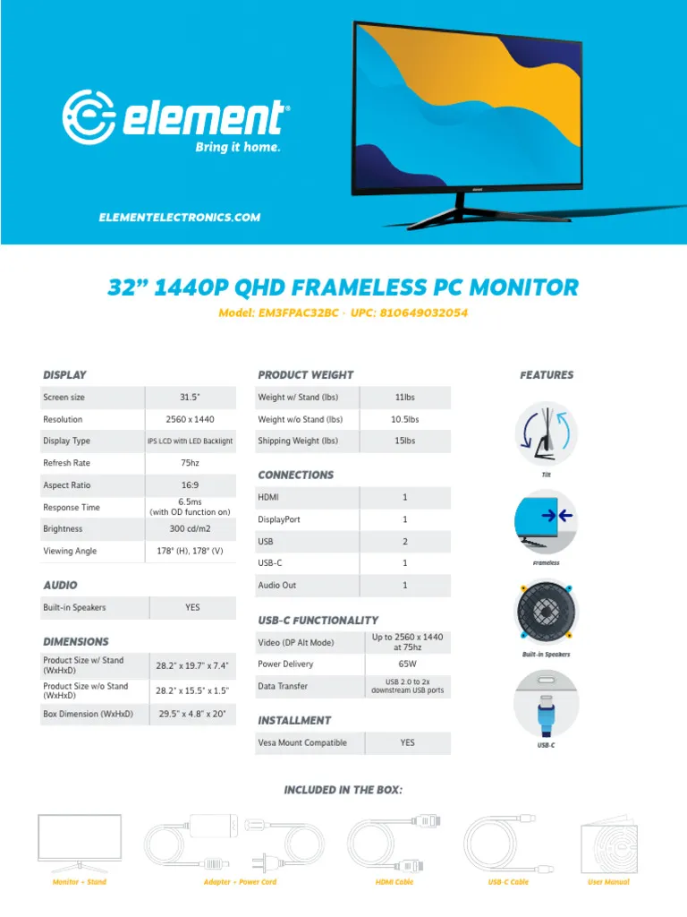 monitor spec sheet digitizer type