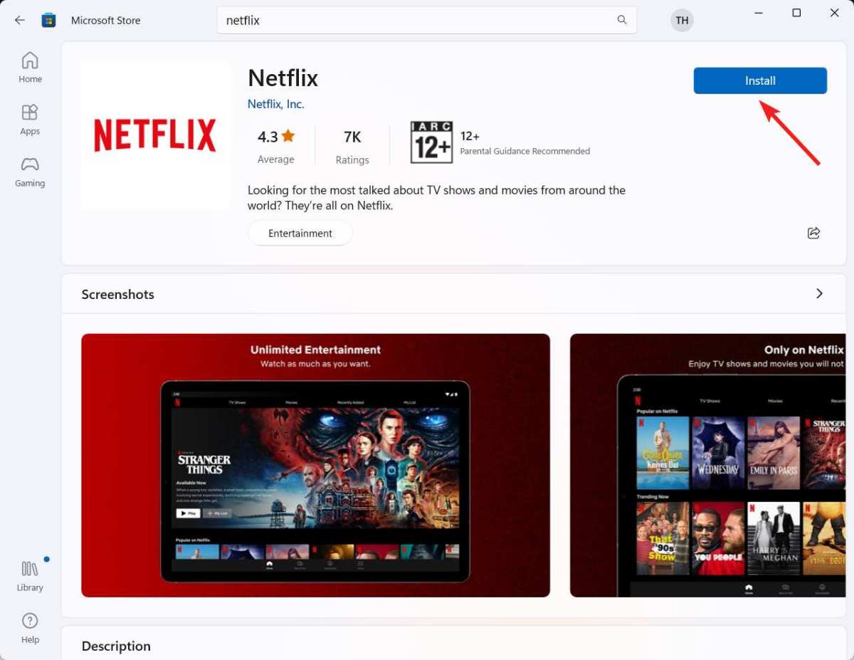 Netflix app Windows Store