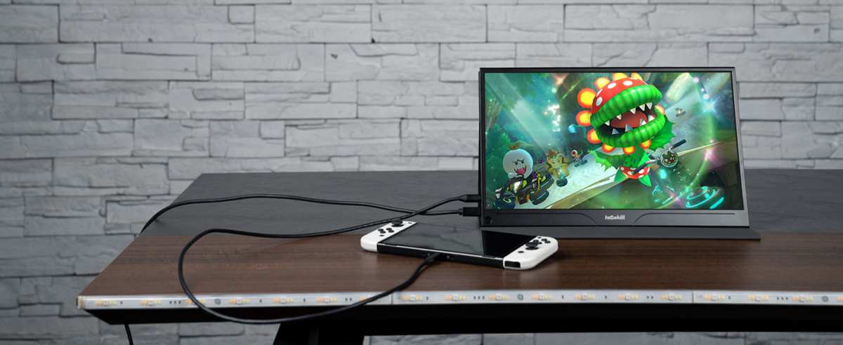 Nintendo Switch connected to portable USB-C monitor