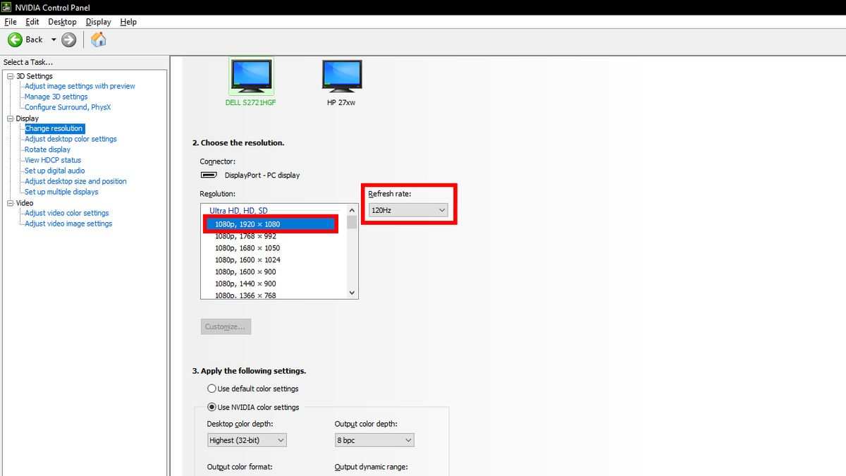 NVIDIA Control Panel HDR color output settings