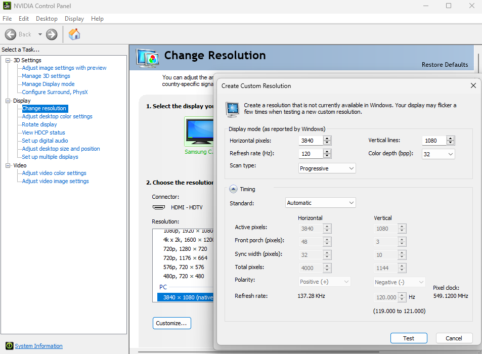 Nvidia Control Panel resolution