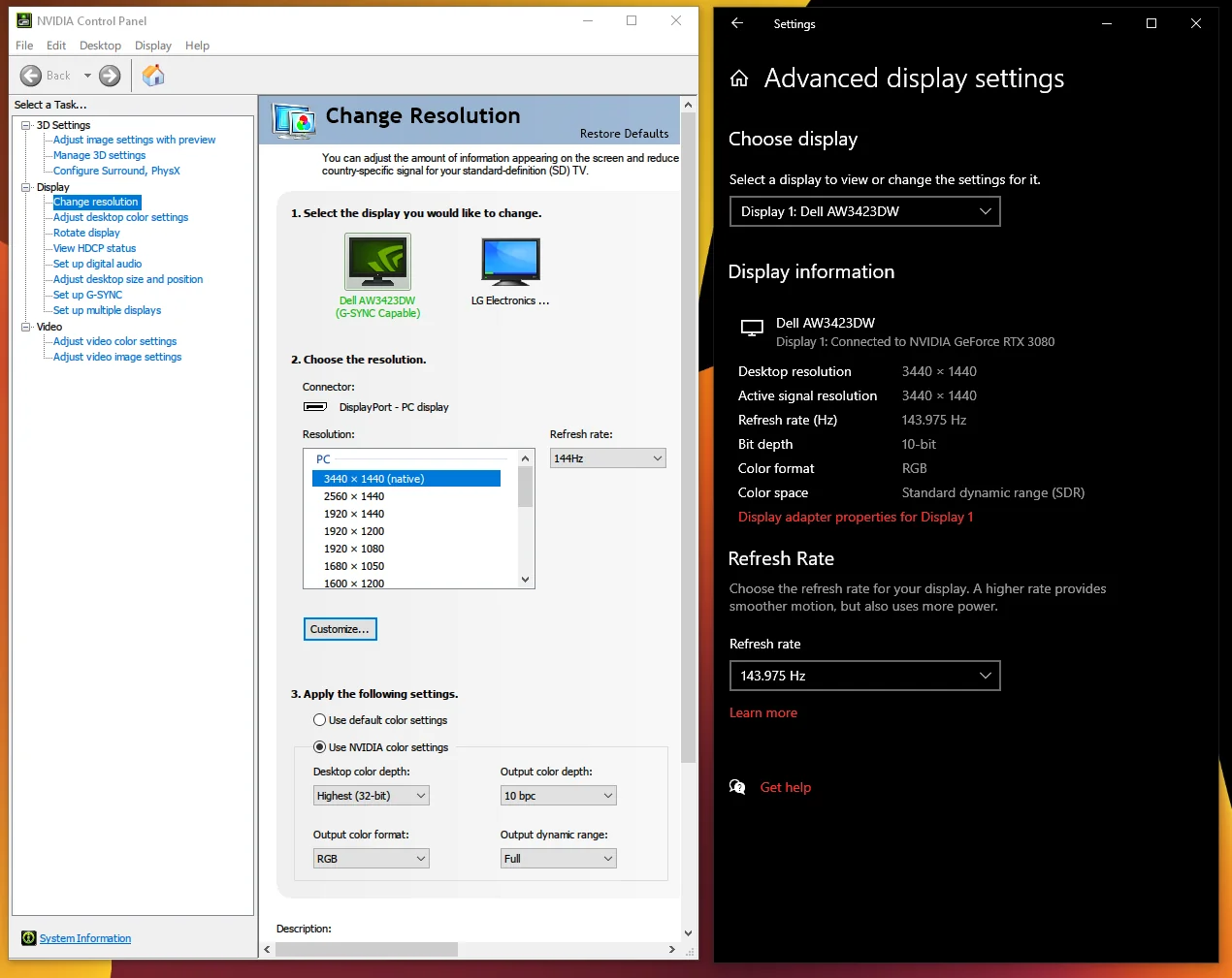 NVIDIA control panel RGB full range setting