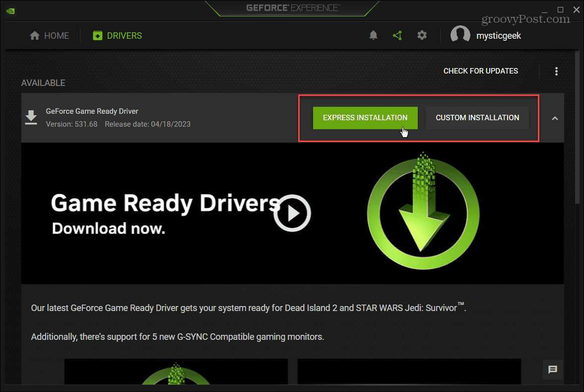 NVIDIA driver download page