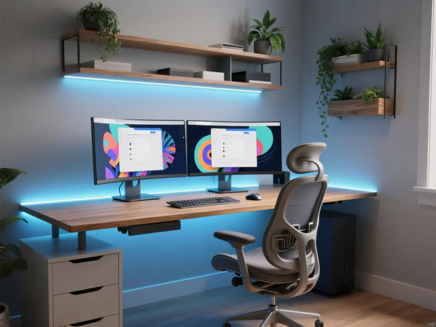 office ergonomic lighting setup monitor