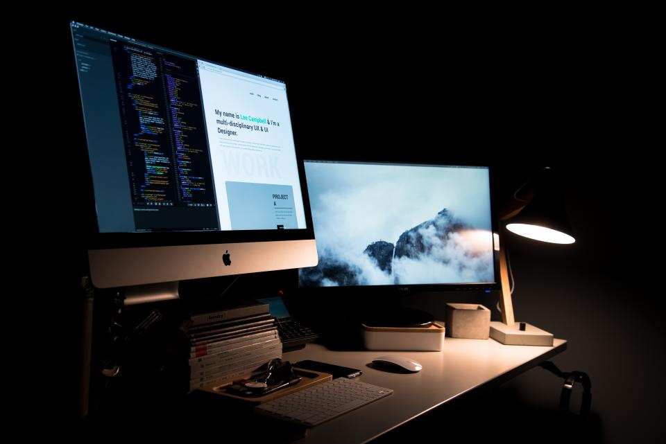 office worker dual monitor setup