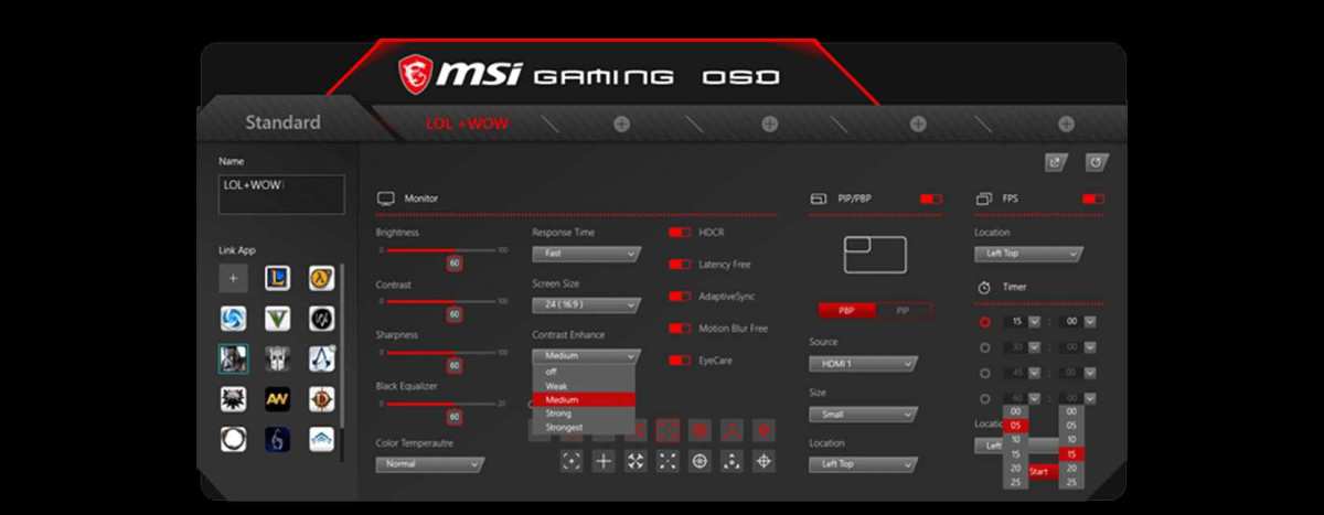 OSD menu on curved gaming monitor