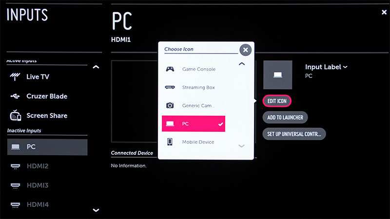 PC mode settings on TV for computer use