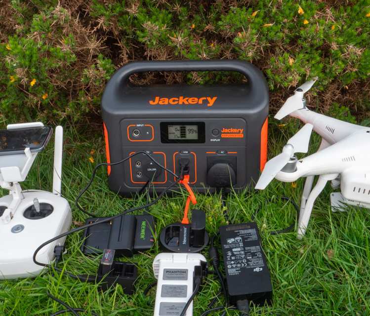 portable power station running monitor outdoors