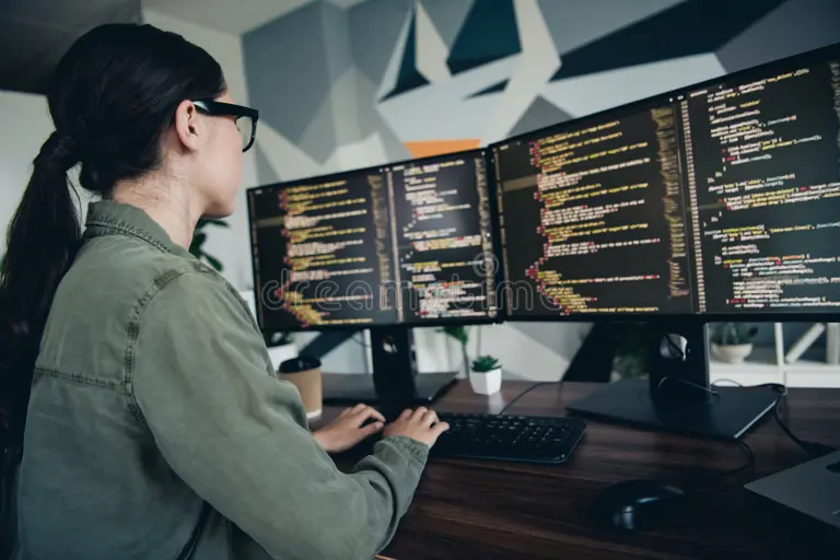 Programmer desk setup dual monitors
