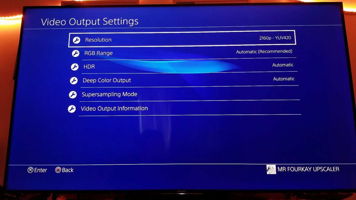 PS4 Pro video output settings menu