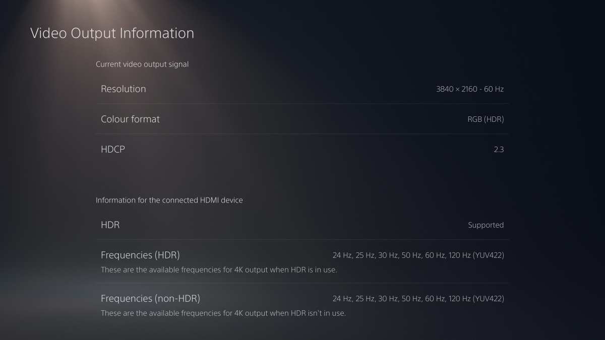 PS5 120Hz output settings