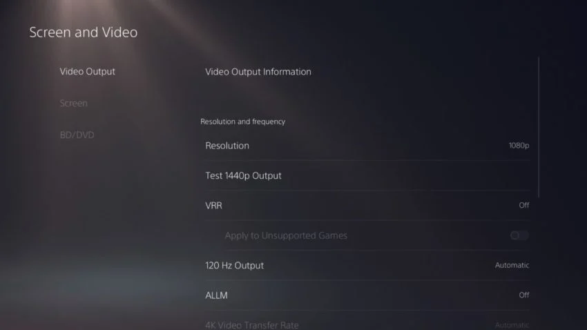 PS5 1440p resolution settings