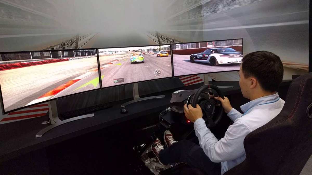 racing game on curved monitor