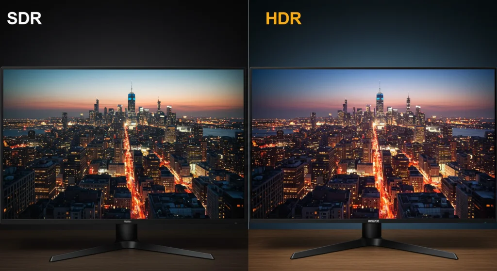 SDR vs HDR monitor side by side comparison