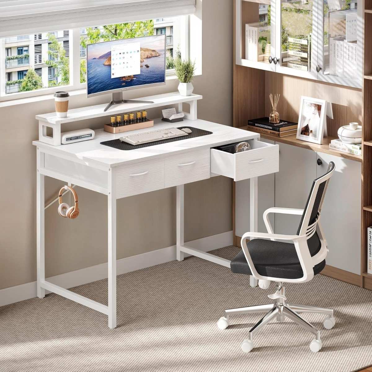shallow desk with monitor