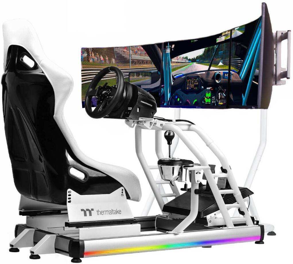 sim racing setup with curved ultrawide monitor