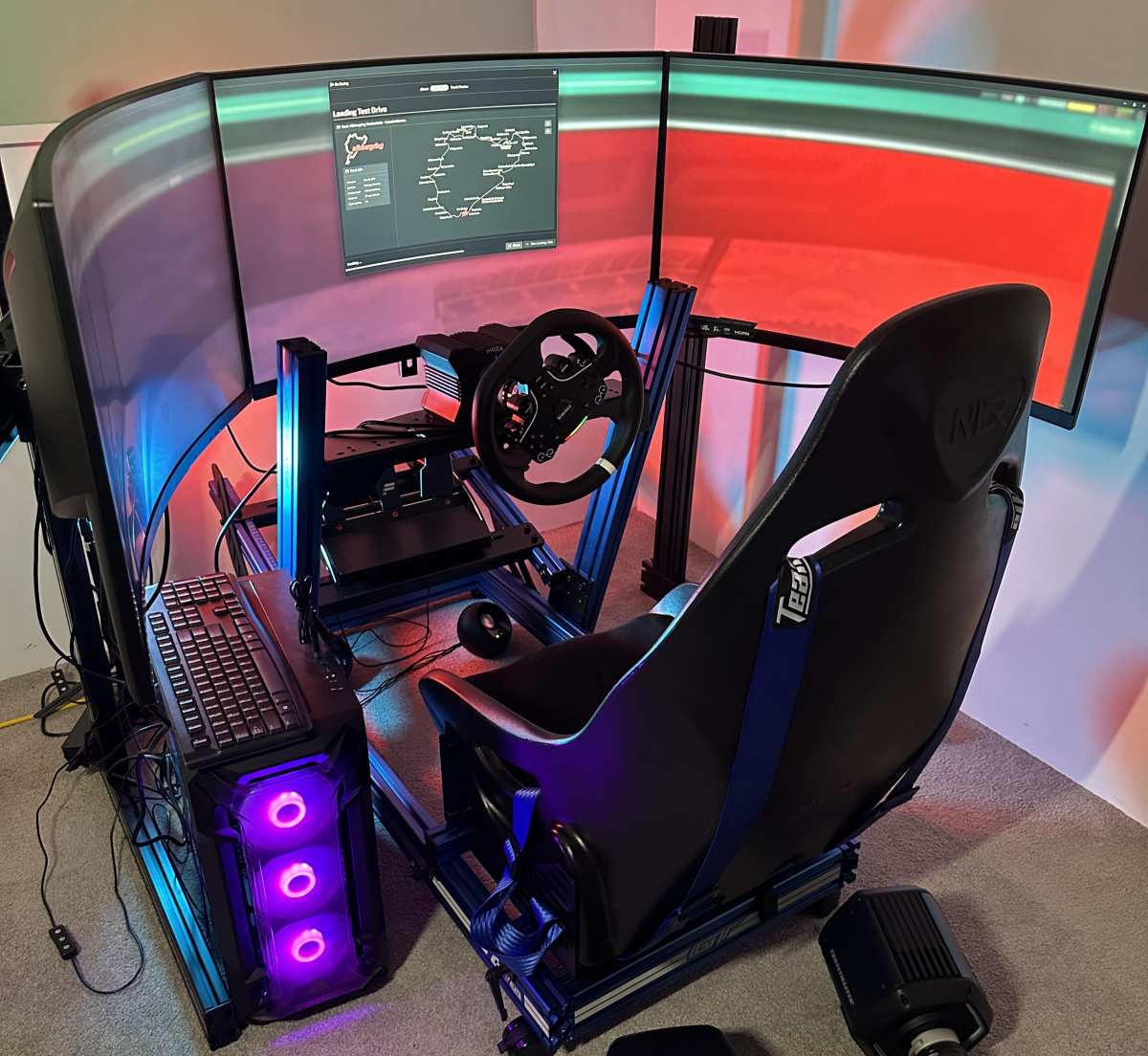 sim racing triple curved monitor setup