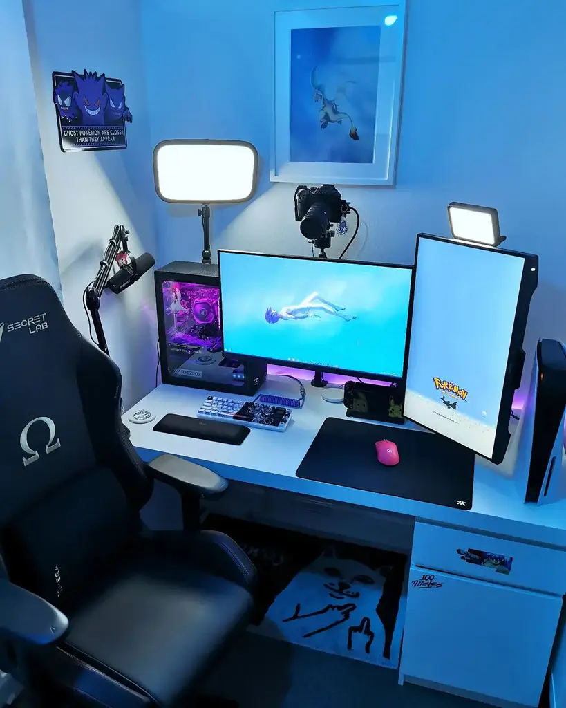 streamer desk with webcam and microphone