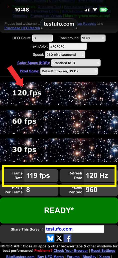 testufo refresh rate test