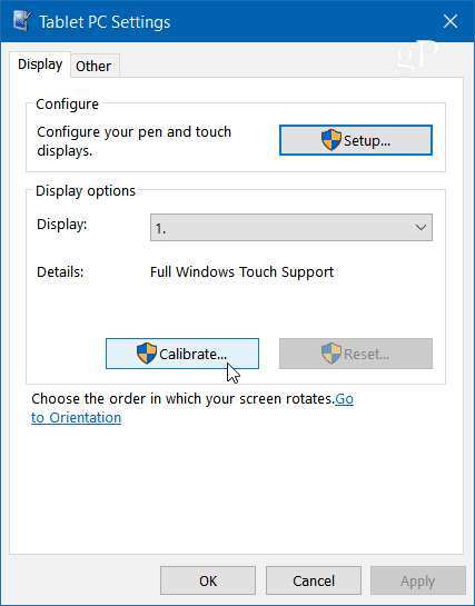 touchscreen calibration settings