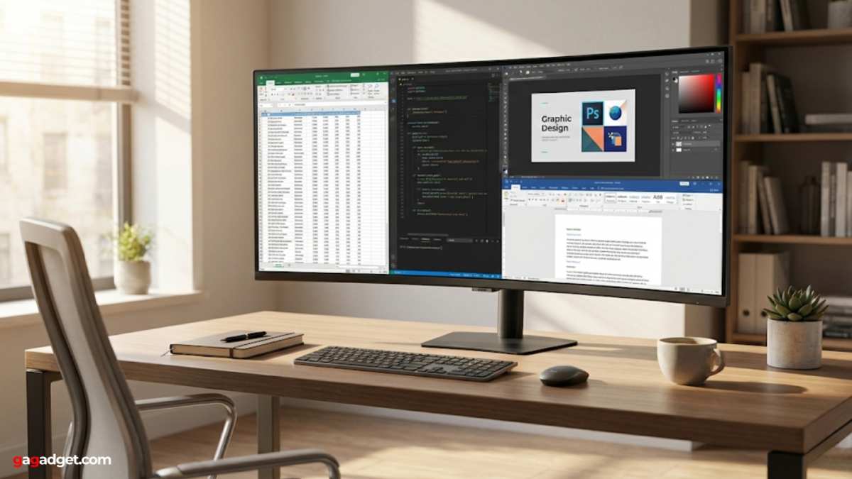 ultrawide monitor desk setup productivity