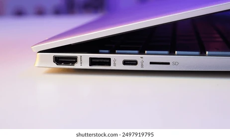 USB-C and HDMI ports on laptop