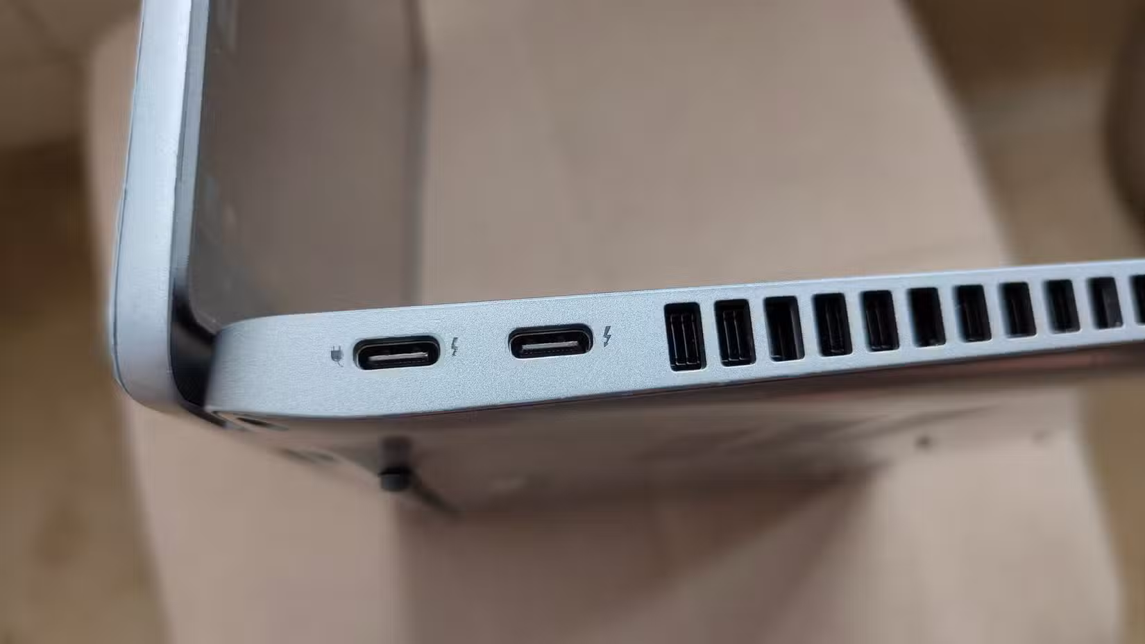 USB-C and Thunderbolt ports on laptop