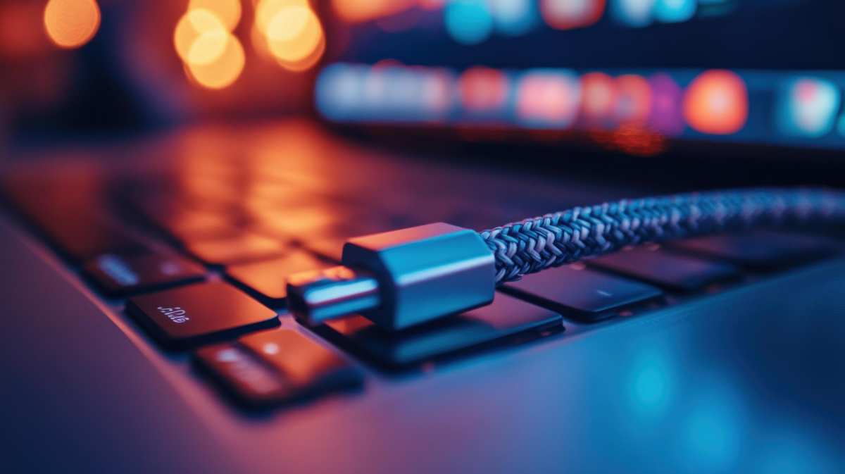 usb-c cable plugging into laptop