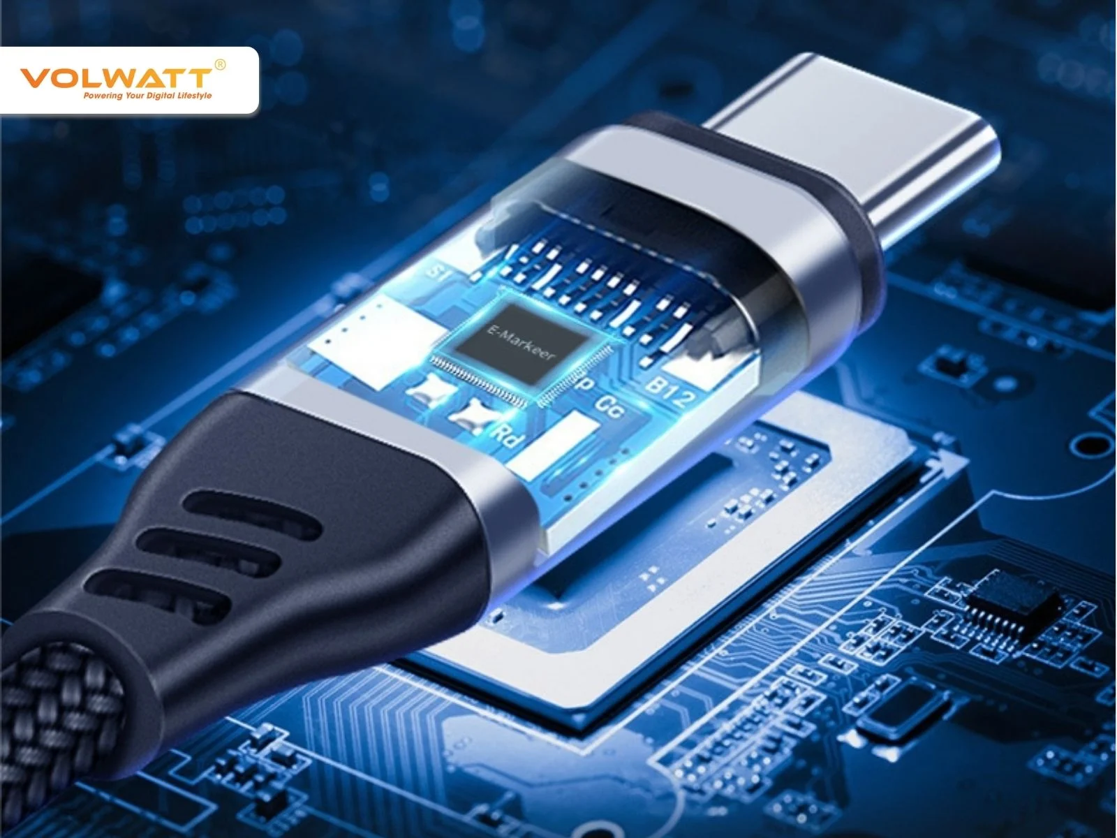 USB-C cable with e-Marker chip for power delivery