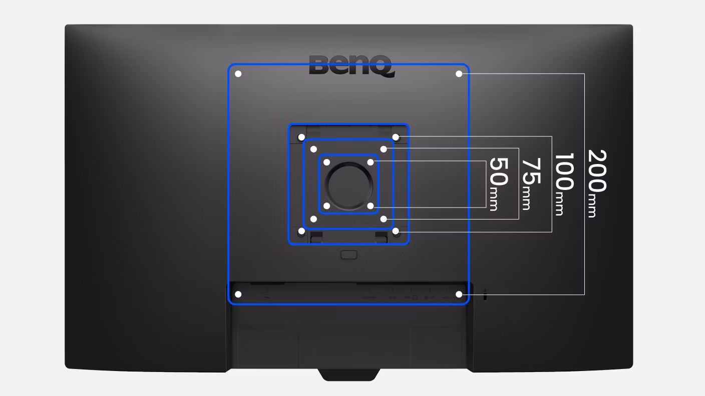 VESA mounting pattern on curved monitor back panel