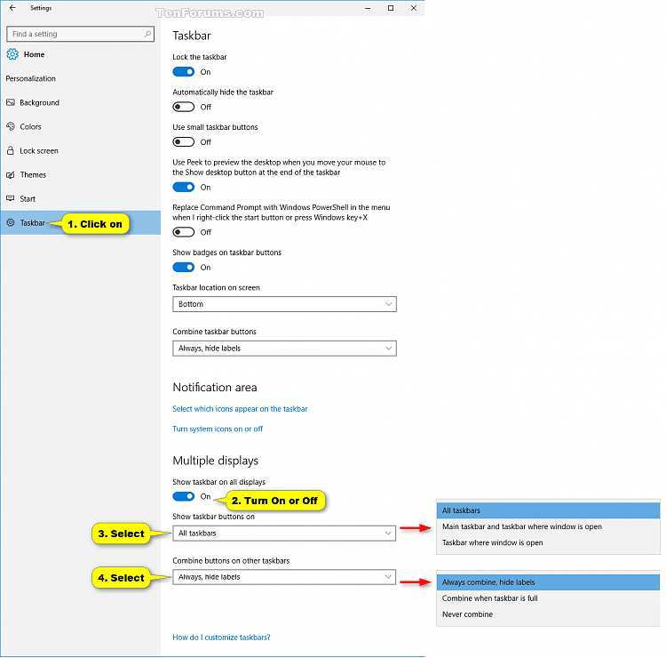 Windows 10 taskbar settings