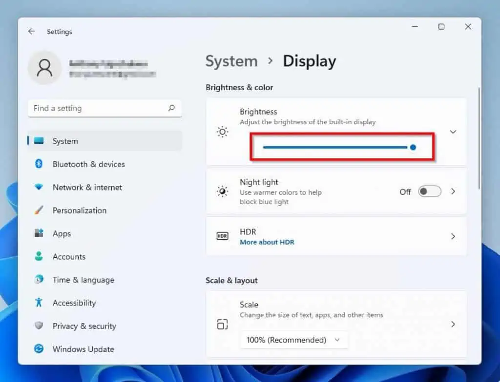 Windows 11 brightness slider settings