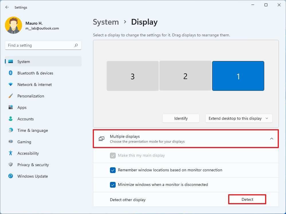 Windows 11 display settings detect monitor