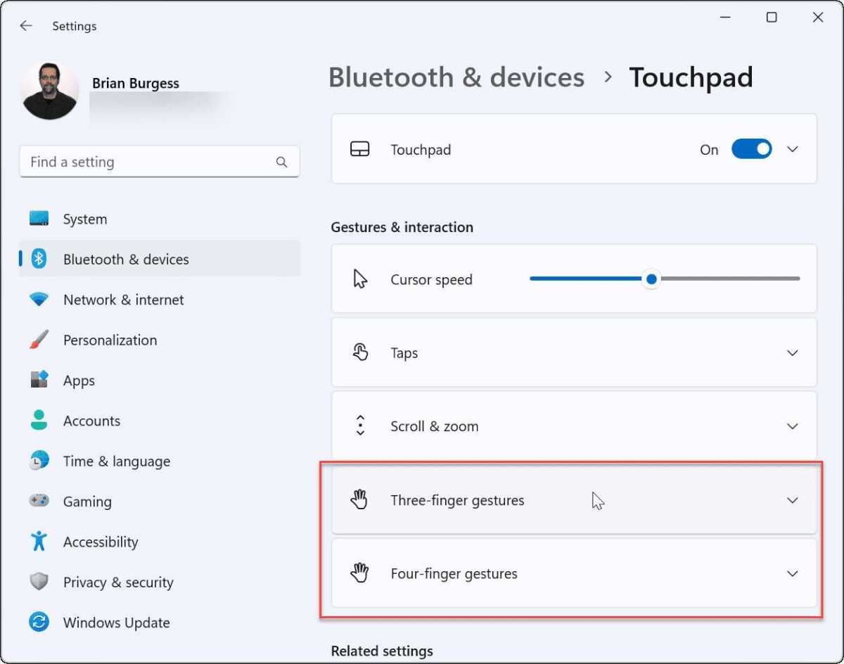 Windows 11 touch gesture settings