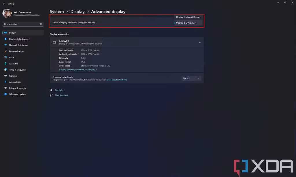 Windows advanced display refresh rate