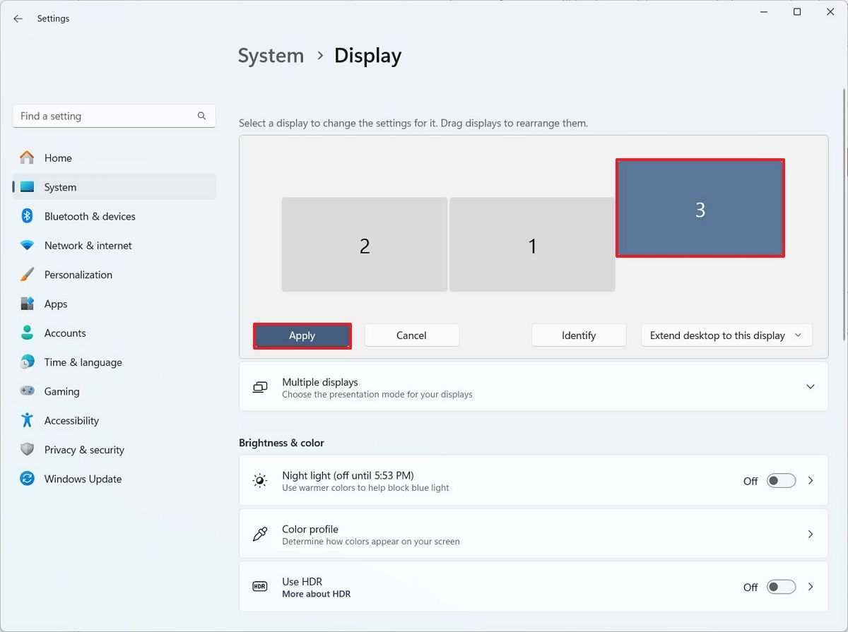 Windows display settings dual monitors