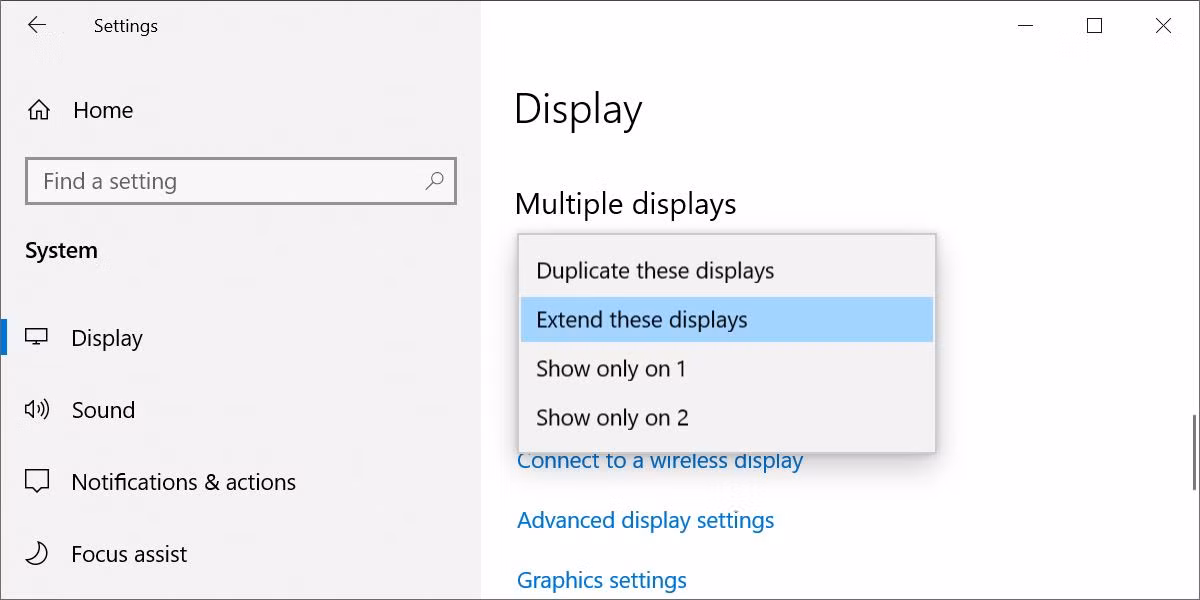 Windows display settings extend mode dual monitors