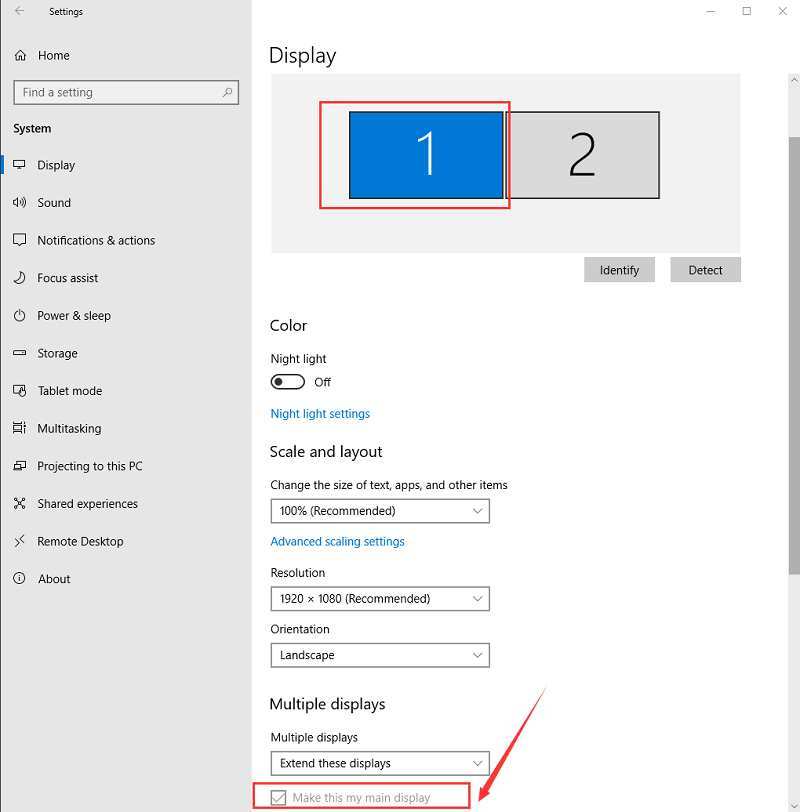 Windows display settings extend monitors