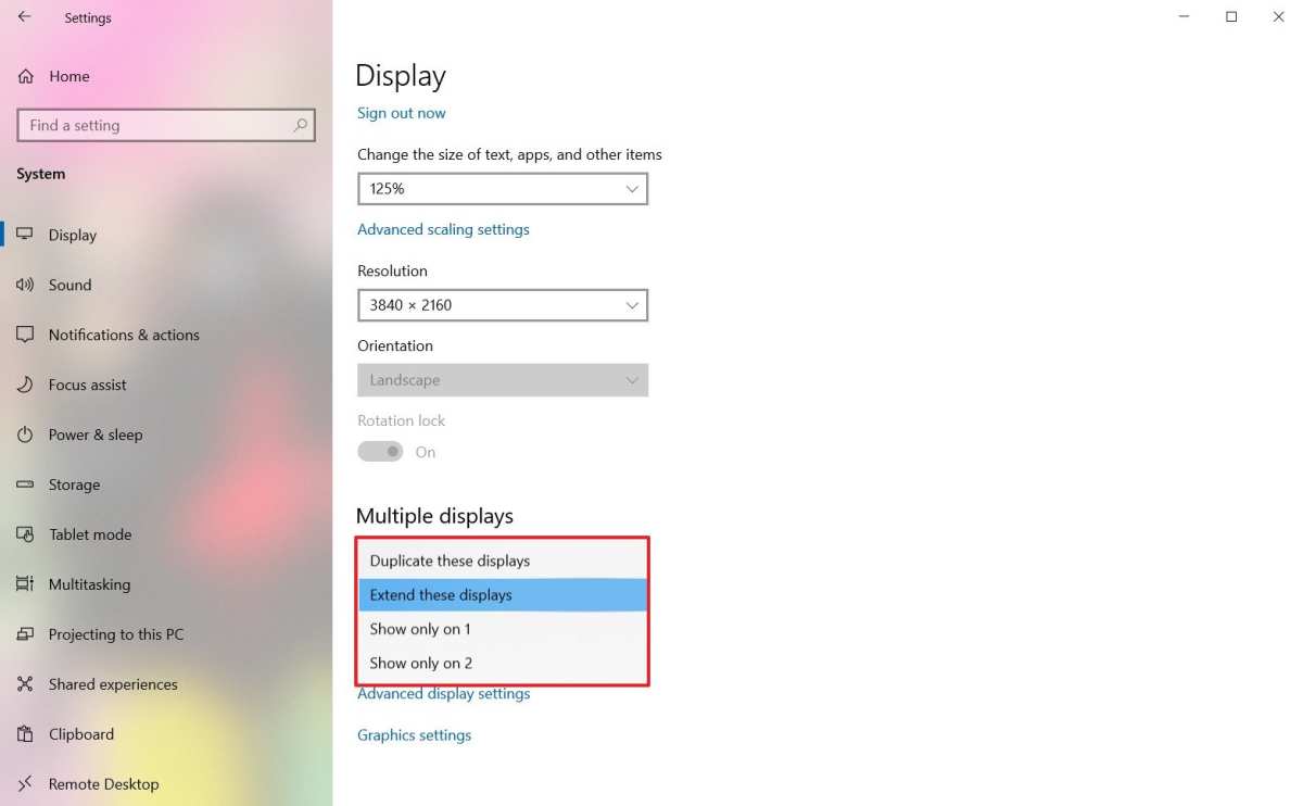 Windows Display Settings Extend
