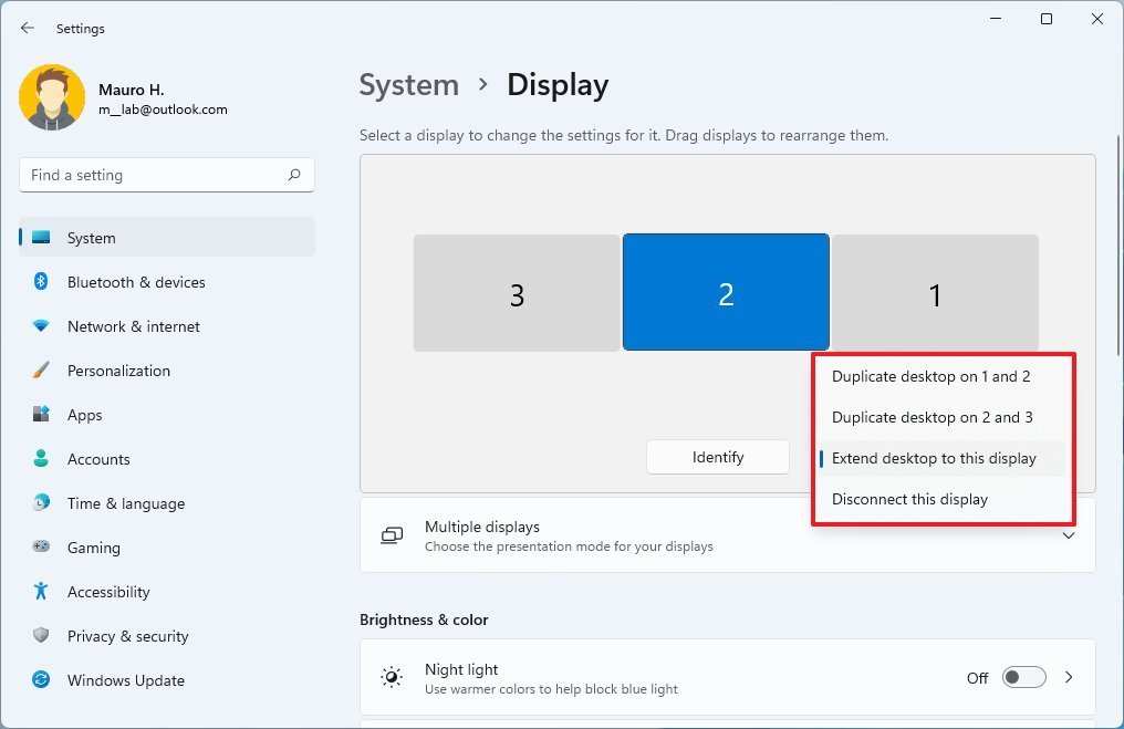Windows display settings extend