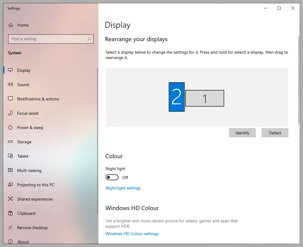 Windows display settings extended desktop dual monitors