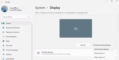 Windows display settings extended mode dual monitors