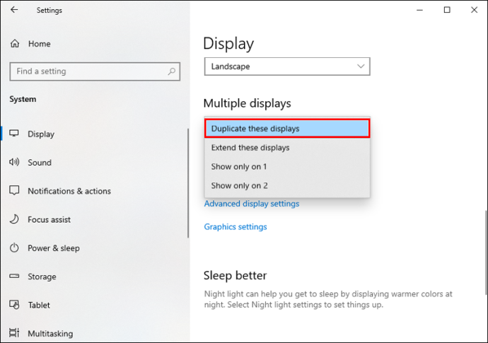 Windows display settings mirror mode