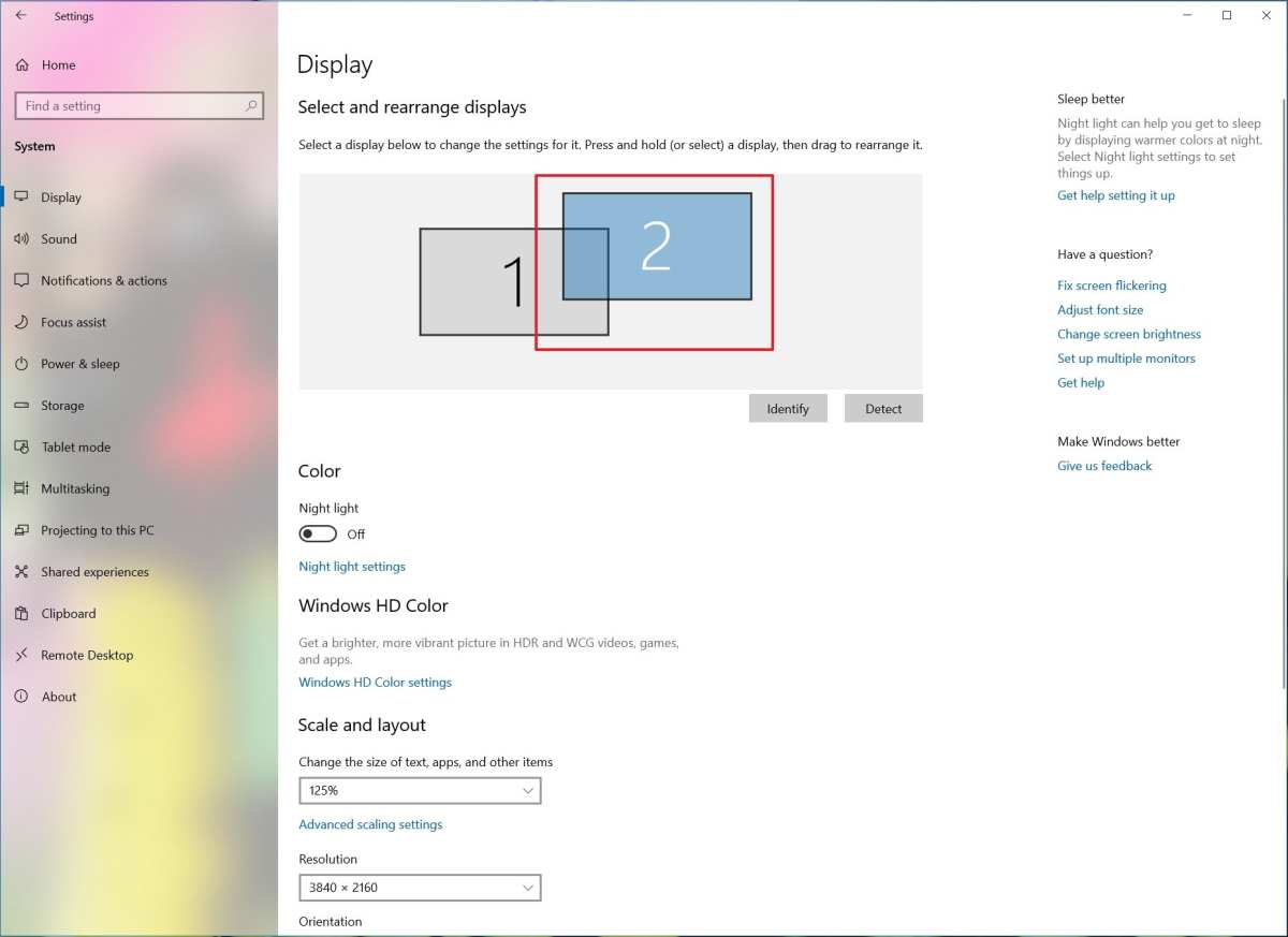 Windows display settings monitor arrangement